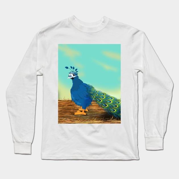 Peacock on the Farm Long Sleeve T-Shirt by nickemporium1